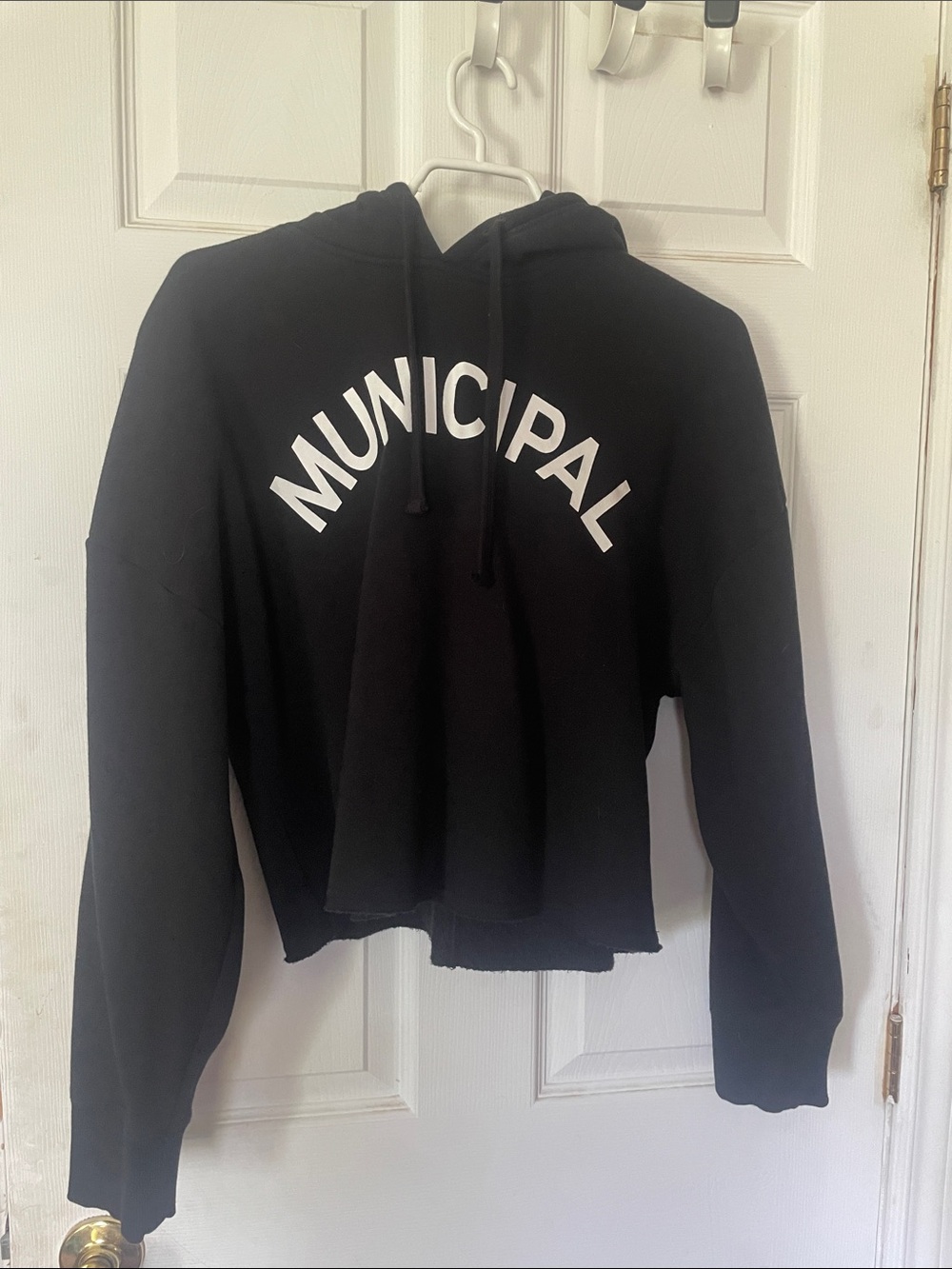 Black Cropped Crewneck Hoodie Sweater - Women's